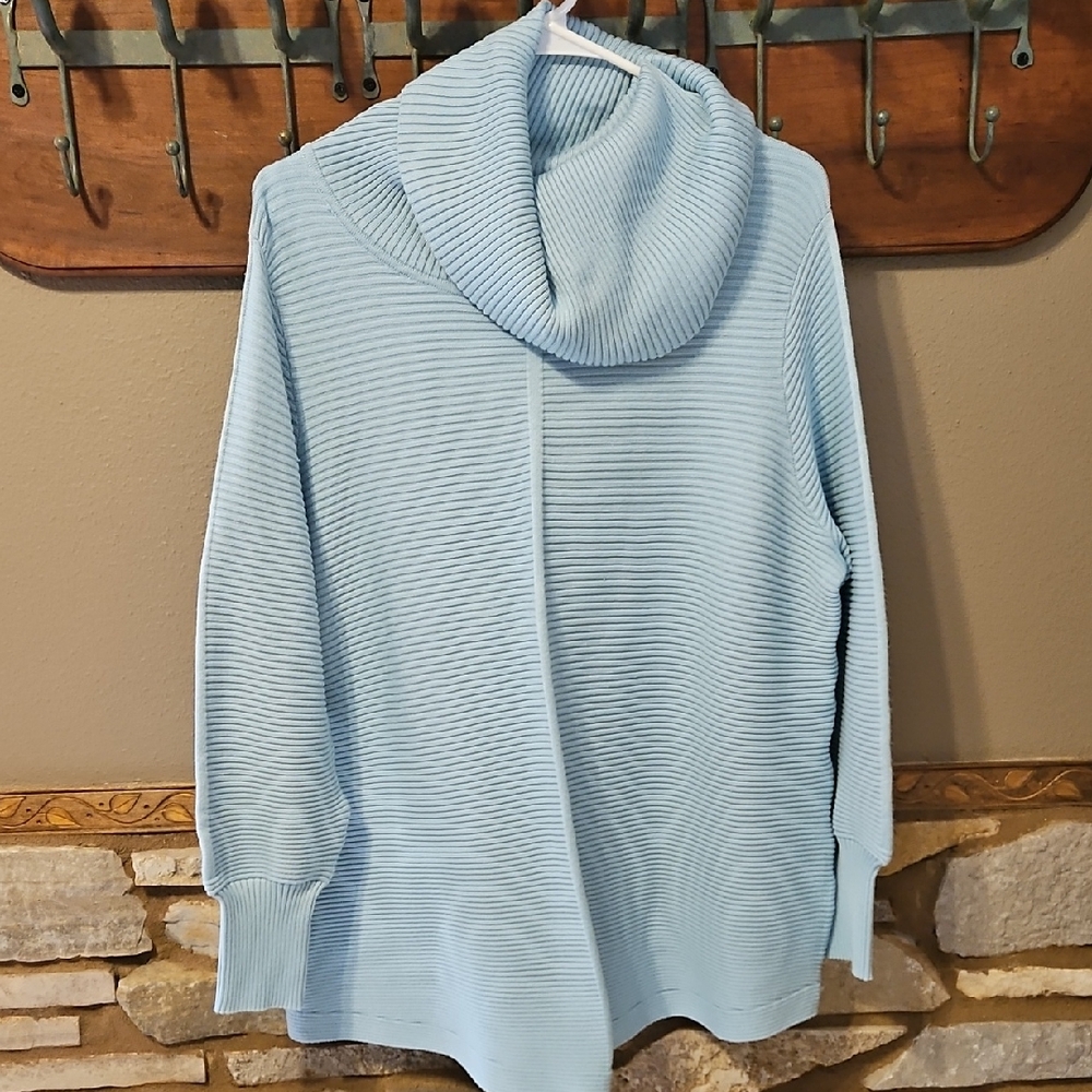 Cyrus Light Blue Ribbed Cowl Neck Sweater Size 1X